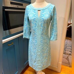 J. McLaughlin turquoise blue paisley knee length dress S